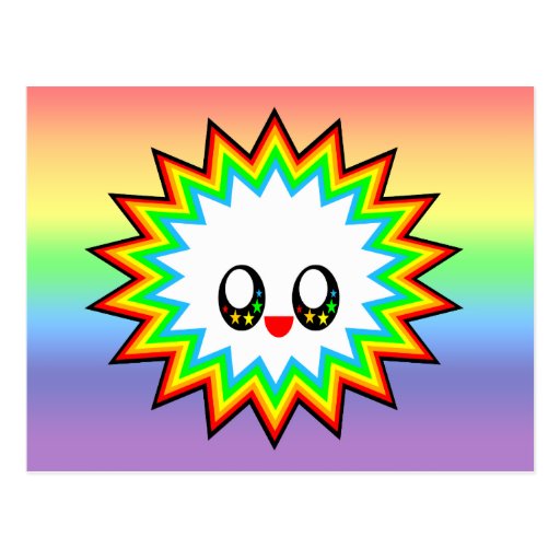 KAWAII BURST RAINBOW HAPPY FACE POST CARD