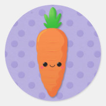 Kawaii Carrot on Purple Polka Dots Round Stickers