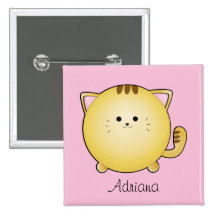 Kawaii Cartoon Cat on Pink Name Badge