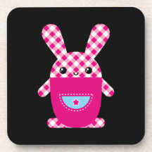 Kawaii chequered rabbit beverage coaster