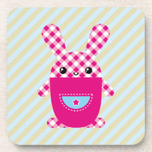 Kawaii chequered rabbit beverage coaster