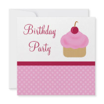 Kawaii Cherry Cupcake Birthday Party Invitations