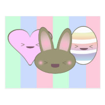 Kawaii Chocolate Easter Bunny, Egg, & Heart Postcard