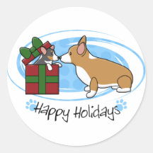 Kawaii Christmas Corgi Puppy Gift Round Sticker