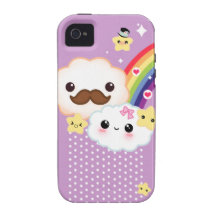 Kawaii clouds with rainbow and stars on purple Case-Mate iPhone 4 cases
