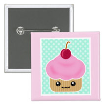 Kawaii Cupcake Cherry Buttons