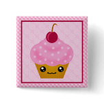 Kawaii Cupcake Cherry Square Button