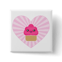 Kawaii Cupcake Heart Badge Pin