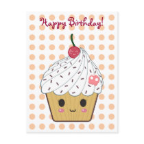 Kawaii Cupcake in Polka Dots "Happy Birthday"
