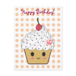 Kawaii Cupcake in Polka Dots "Happy Birthday" postcards