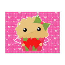 Kawaii Cupcake Muffin Holding Hearts Postcards