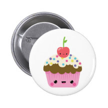 Kawaii Cupcake with Cherry on Top Button