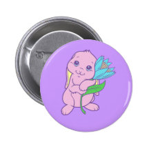 Kawaii Cute Cartoon Bunny Rabbit Flower Pinback Button