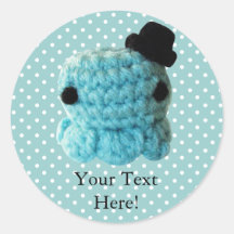 Kawaii Cute Crochet Amigurumi Octopus Top Hat Blue Round Stickers