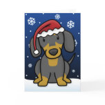 Kawaii Dachshund Christmas Card (Black & Tan)