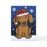 Kawaii Dachshund Christmas Card (Red)