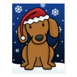 Kawaii Dachshund Christmas Postcard (Red)