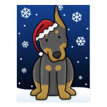 Kawaii Doberman Pinscher Christmas Postcard