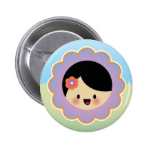 Kawaii flower girl pinback button