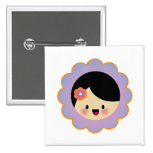 Kawaii flower girl pinback buttons