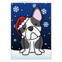 Kawaii French Bulldog Christmas Card (B&W)