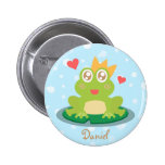 Kawaii frog with sparkling eyes on a lily pad pins