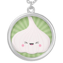 Kawaii Garlic on Green Starburst Necklaces