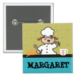 Kawaii girl chef kids cooking name tag badge button