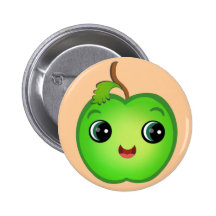 Kawaii Green Apple Smiley Button