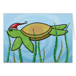 Kawaii Green Sea Turtle Christmas Card
