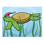 Kawaii Green Sea Turtle Christmas Postcards