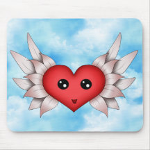 Kawaii Heart On Silver Wings Mousepads