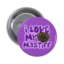 Kawaii I Love My Brindle Mastiff Pinback Buttons