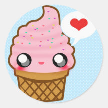 Kawaii Ice Cream Cone Round Stickers