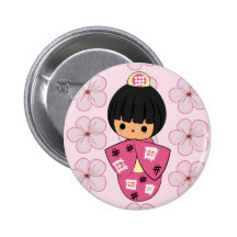 Kawaii Kokeshi Doll button