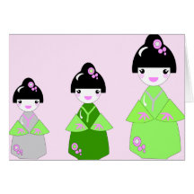 Kawaii Kokeshis Dolls Greeting Card
