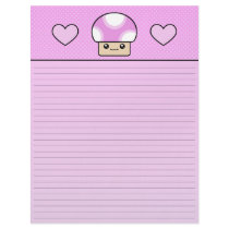 Kawaii Mushy Puffs Pink Mushroom Lined Letterhead