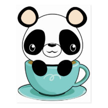 Kawaii Panda in a Teacup Postcard