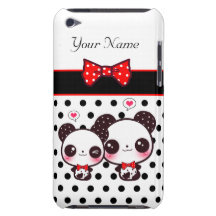 Kawaii pandas with red bow on polka dots barely there iPod cases