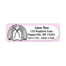 Kawaii Pink Gingham Lowchen Return Address Label