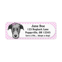 Kawaii Pink Gingham Scottish Deerhound Labels