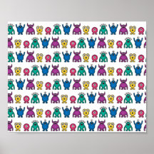 Kawaii Rainbow Alien Monsters Pattern Posters