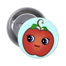 Kawaii Red Apple Smiley Button