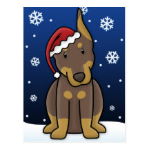 Kawaii Red Doberman Pinscher Christmas Postcard