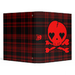 Kawaii Red Skull on Blood Red Plaid Binder