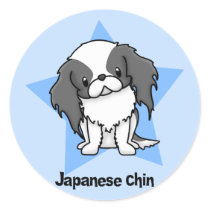 Kawaii Star Blk Japanese Chin Round Stickers