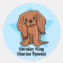 Kawaii Star Ruby Cavalier King Charles Spaniel Round Stickers