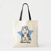 Kawaii Star Siberian Husky Tote Bags