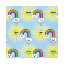 Kawaii Sun Cloud and Rainbow Pattern Gallery Wrapped Canvas