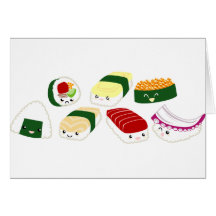 Kawaii Sushi with faces Greeting Card